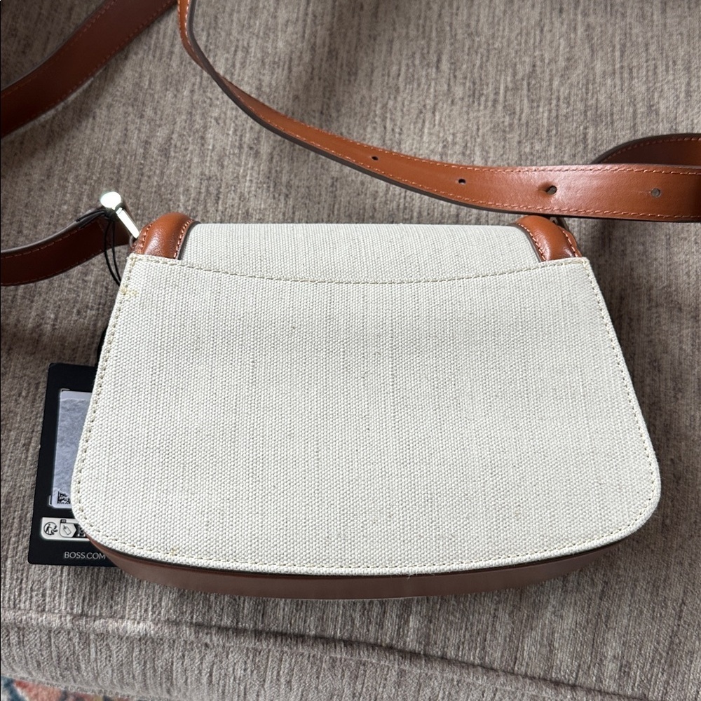 BOSS SADDLE BAG WITH LEATHER TRIMS Elegant Cream and Brown Women's Bag Sold out! - Picture 8 of 11